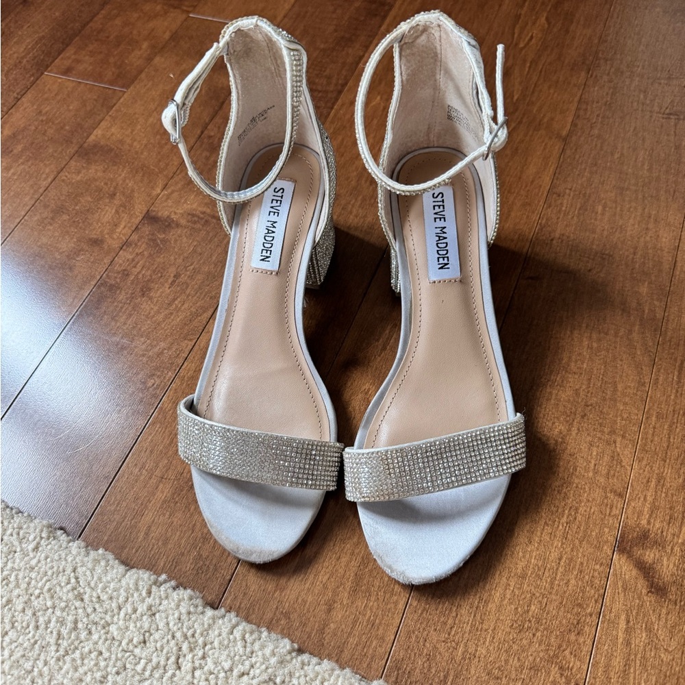 Steve Madden Silver Rhinestone Ankle Strap Heels